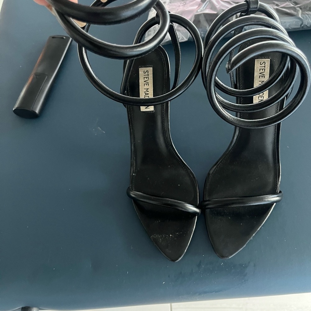Steve Madden Black Coil-Strap Stiletto Sandals